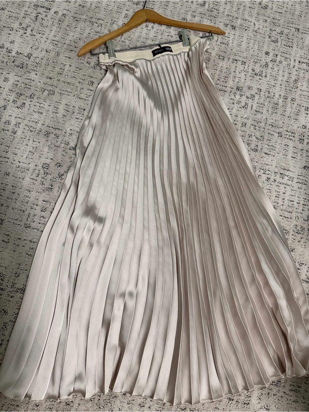 Zara Pleated Satin Skirt in Light Champagne
